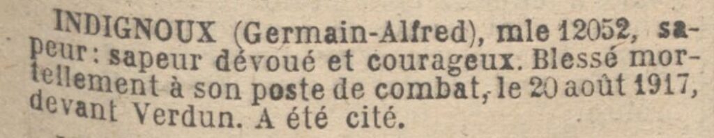 Citation parue au Journal Officiel le 19 mai 1920.