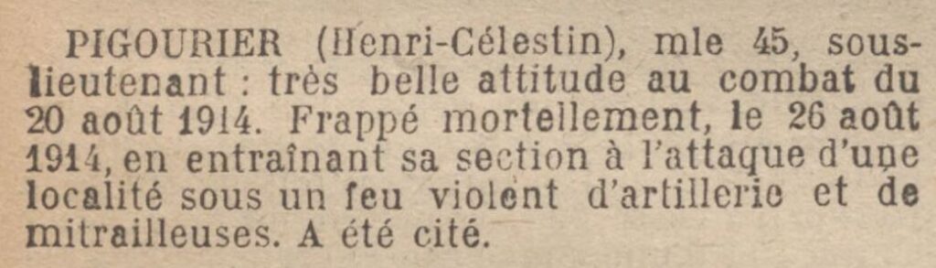 Citation parue au Journal Officiel le 19 juin 1920.