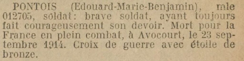 Citation parue au Journal Officiel le 4 janvier 1921.